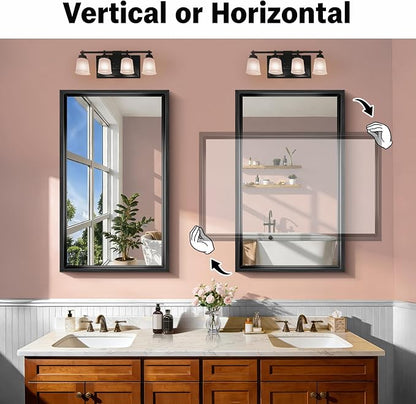 CIRCUMI 24"x40" Brushed Black Bathroom Mirror, Rectangular Vanity Mirror | Chunky Box Metal Frame, Shatterproof, Tempered Glass, Bathroom Remodel&New Home,Wall Mirror for Over Sink,Living Room,Hallway