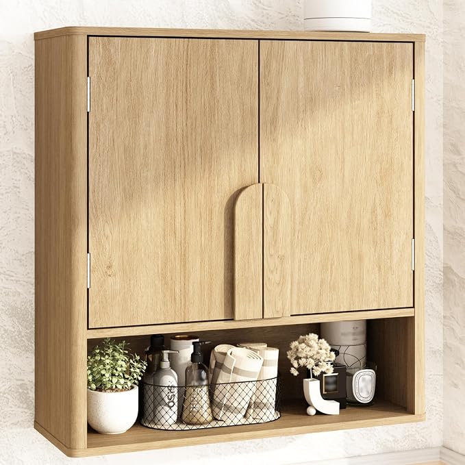 RUSTOWN Wall Mounted Bathroom Cabinets with Rounded Edges & Curved Handles | Adjustable Shelf, 3-Tier Over The Toilet Storage Cabinets, Modern Medicine Cabinet for Laundry Kitchen Living Room