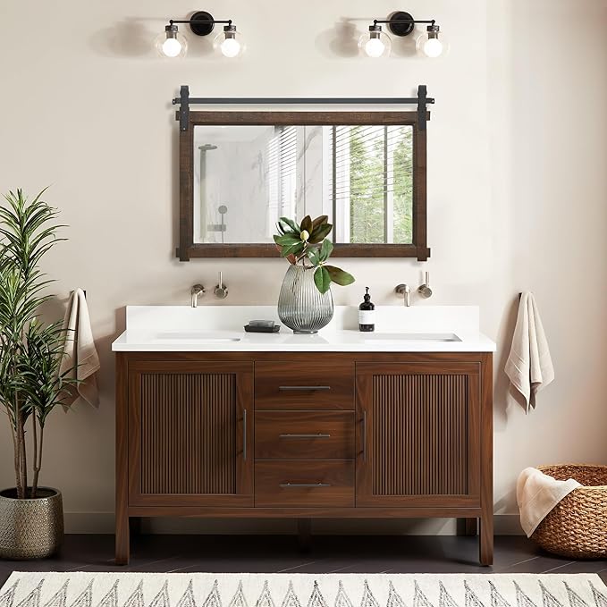 Besdomus Large Bathroom Rustic Mirror: 42"x28" Brown Barn Door Farmhouse Solid Cedar Wood Frame - Wall Mounted Mirror for Hallway/Fireplace/Bathroom Refresh- Modern Rustic Decor for Fashion-Conscious