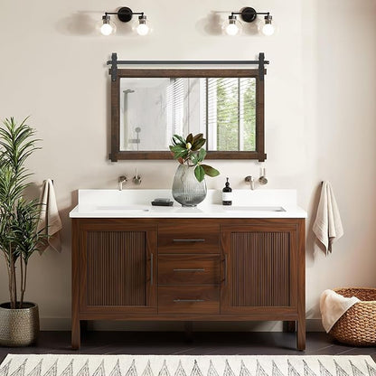 Besdomus Large Bathroom Rustic Mirror: 42"x28" Brown Barn Door Farmhouse Solid Cedar Wood Frame - Wall Mounted Mirror for Hallway/Fireplace/Bathroom Refresh- Modern Rustic Decor for Fashion-Conscious