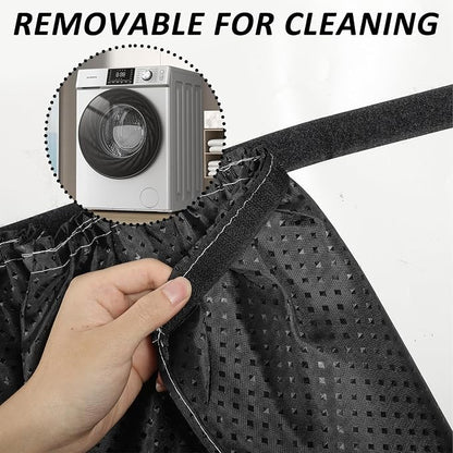 2 Pack Fabric Sink Skirt Diamond Bathroom Stitch Under Sink Skirt with Self Stick Adhesive Waterproof Fabric Under Sink Curtain Skirt for Extra Storage,Kitchen Sink Cover (Black,55 x 32Inch)