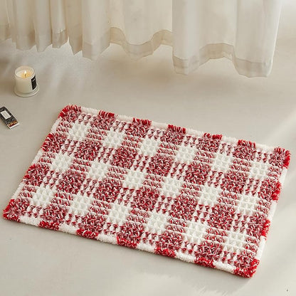 TYUU Small Christmas Bathroom Rug, Cute Waffle Bath Mat, 24x16 Red & White | Super Absorbent Quick Dry Bath Rug, Non-Slip Backing, Soft Waffle Washable Farmhouse Bathroom Mats, Tub, Shower & Home Decor