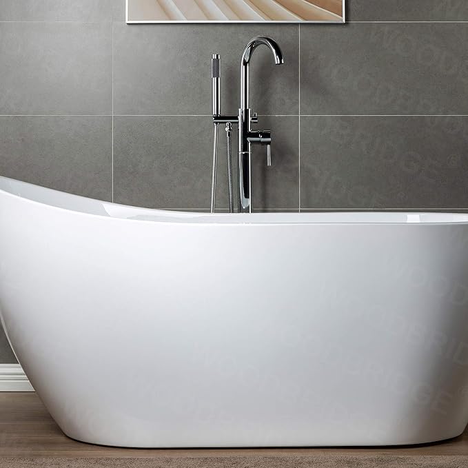 WOODBRIDGE Contemporary Single Handle Floor Mount Freestanding Tub Filler Faucet with Hand shower in Chrome Finish,F0002CHRD