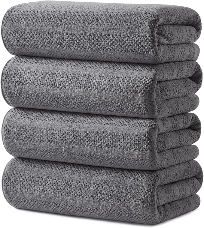 ecolook Microfiber Bath Towels Set of 4, 31 x 63 Inch Extra Large Bath Towel Set, Super Soft & Highly Absorbent, Quick Dry Lightweight Towels for Bathroom, Gym, Spa, Pool & Travel, Gray