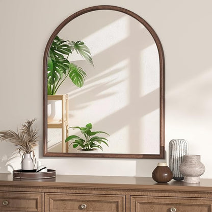 30"x36" Arch Wall Mirror for Wall, Wall Mounted Vanity Mirror for Bedroom, Wood Grain Finish Frame Mirror with Tempered Glass, Vintage Decorative for Bathroom, Entryway, Living Room, Walnut
