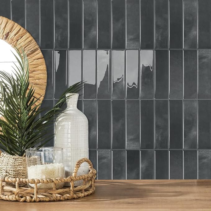 STICKGOO 10-Sheet Peel and Stick Backsplash Tile(Thicker Design) | Self Adhesive Vinyl Wall Tiles, 3D DIY Subway Tiles, Stick on Backsplash for Kitchen (Marquina Black)