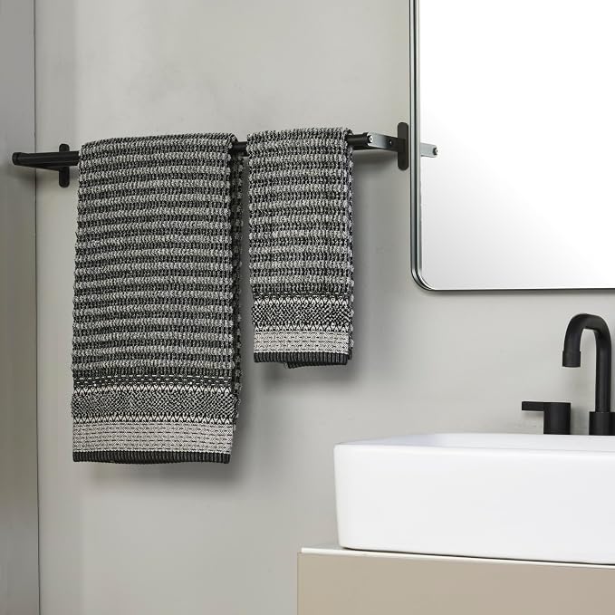 SKL Home Lewis Hand Towel Set-2pc, Premium 100% Cotton, Black | 600 GSM weight. Spa-level quality. Soft & absorbent textured jacquard. For the bathroom, kitchen, bar or any sink space.