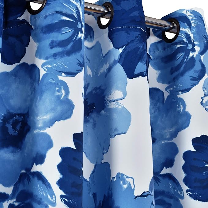 Lush Decor Leah Light Filtering Window Curtain Panels, Pair, 52" W x 84" L, Navy & White - Floral Drapes for Bedroom - Navy Curtains - Farmhouse Decor