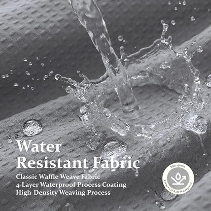 Long Waffle Shower Curtain 256 GSM Heavy Fabric 72x80 Grey/Gray | 80 Inch Long, Thick Cloth, Weighted Hem, Water Repellent, Hotel Luxury Polyester Shower Curtain Set for Bathroom 12 Hooks
