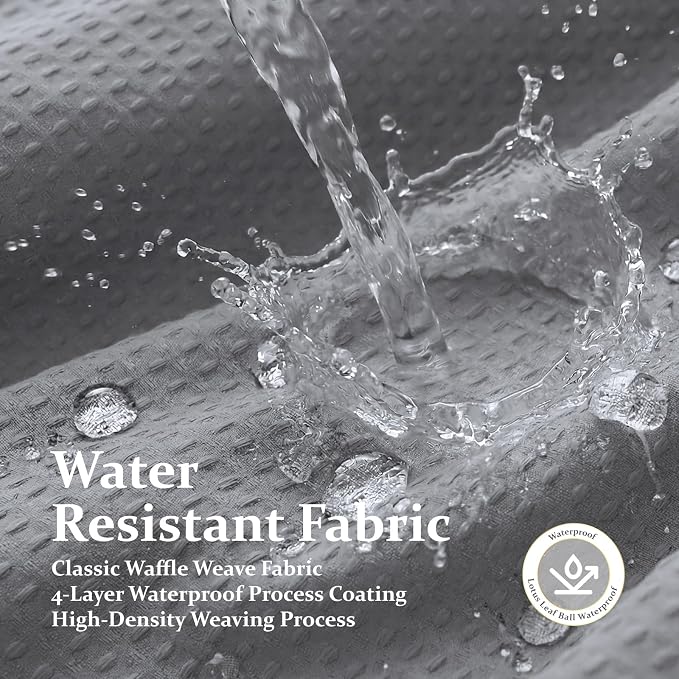 Stall Waffle Shower Curtain 256 GSM Heavy Fabric 48x72 Grey/Gray | 48 Inch Wide, Thick Cloth, Weighted Hem, Water Repellent, Hotel Luxury Polyester Shower Curtain Set for Bathroom 8 Hooks