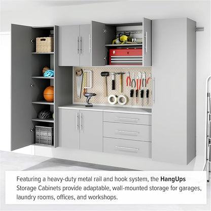Prepac HangUps 30" Wide Upper Garage Storage Cabinet, Wood Hanging Wall Cabinet for Laundry Room, Wall Mounted Storage with Adjustable Shelf, Floating Cupboard with Metal Hanging Rail, Light Gray