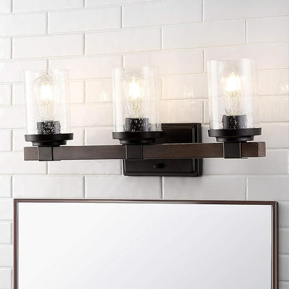 JONATHAN Y 22.75" Oil Rubbed Bronze LED Vanity Light, Rustic Farmhouse Sconce, Clear Seeded Glass Shade, Industrial Wall Lamp for Bathroom Mirror, Kitchen Sink, LED Bulb (JYL7509A)