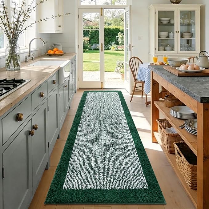 70x24 Long Bathroom Rugs Washable Non Slip, Dark Green Bath Mat for Bathroom Floor Tub, Soft Absorbent Quick Dry Mats for Shower,Bathtub,Home Decor
