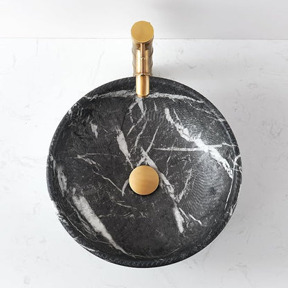 Vessel Sink Round 16 Inch Bathroom Sink, Counter Top Black+ White Marble Color Cloakroom Porcelain Ceramic Vessel Vanity Sinks Art Basin for Bathroom