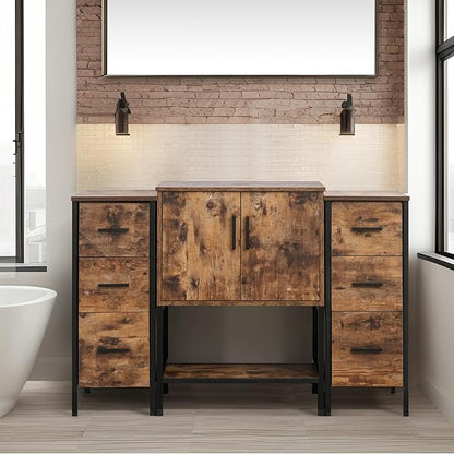 UEV 48" Rustic Brown Bathroom Vanity with Sink Combo,Industrial Iron Frame Bathroom Cabinet Sets with Double 3 Drawers Side Cabinet (only Sink Cabinet Sets)