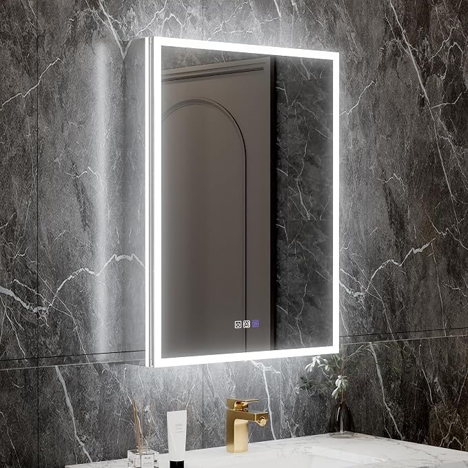 32x24 Lighted Medicine Cabinet with Mirror&Magnifier,LED Medicine Cabinet Mirror for Bathroom,Color Temp, Defogger,Front&Backlit,Built-in Outlets,Dimmable,Soft-closed,Adjustable Shelves,Left Opening