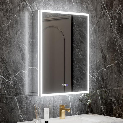 32x24 Lighted Medicine Cabinet with Mirror&Magnifier,LED Medicine Cabinet Mirror for Bathroom,Color Temp, Defogger,Front&Backlit,Built-in Outlets,Dimmable,Soft-closed,Adjustable Shelves,Left Opening