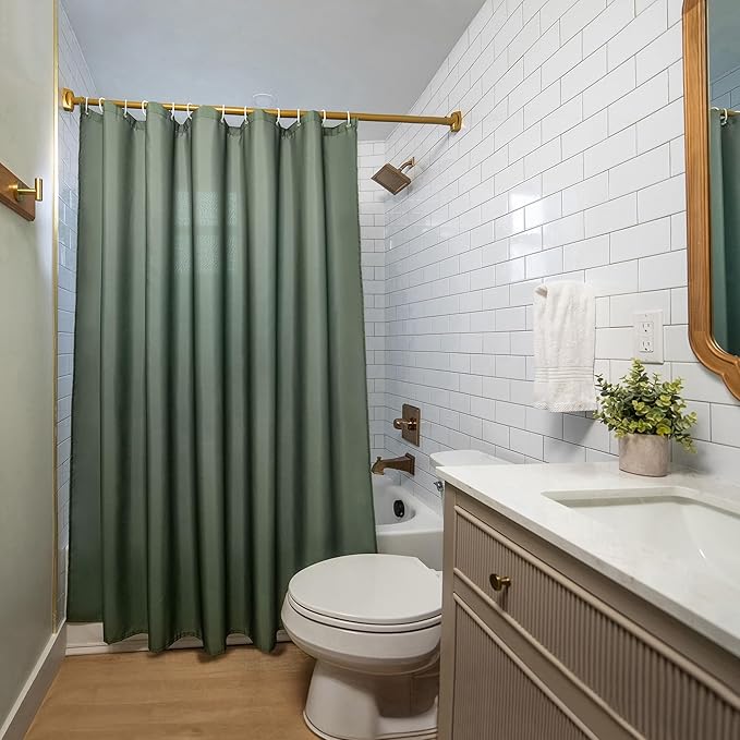 Americanflat 71x74 Solid Green Shower Curtain - Water-Resistant Long Shower Curtain with Durable Metal Grommets and 12 Hooks - 100% Polyester