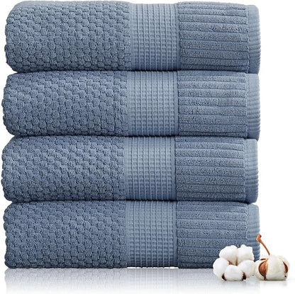 4 Pack 100% Cotton Bath Towels | Blue Towels | Oeko‑TEX Standard 100 | Soft & Absorbent, Quick‑Dry | Trinity Collection - Flint Stone