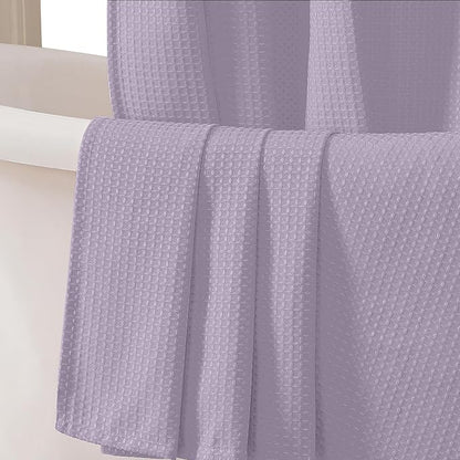 Extra Long Shower Curtain Set- 96 Inch Long Waffle Weave Heavy Duty Fabric Shower Curtains for Bathroom, Luxury Heavy Duty Thick Cloth Shower Curtain with 12 Plastic Hooks, 72Wx96L, Lavender
