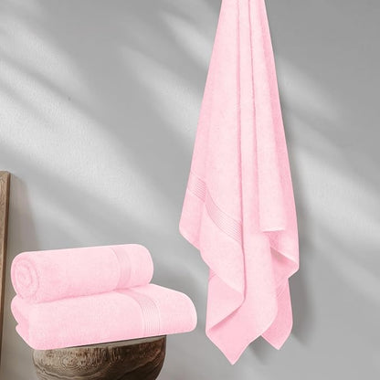 Cotton 2 Pack Oversized Bath Towel Set 28x55 inches, Large Bath Towels, Ultra Absorbant Compact Quickdry & Lightweight Towel, Ideal for Gym Travel Camp Pool - Pink
