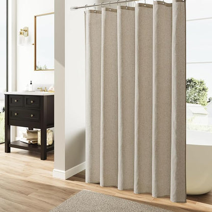 Extra Long Linen Shower Curtain 96 Inch Long for Bathroom Boho Farmhouse Fabric Shower Curtains Set with Hooks Neutral Cloth Modern Cottage Core Waterproof,Cobblestone