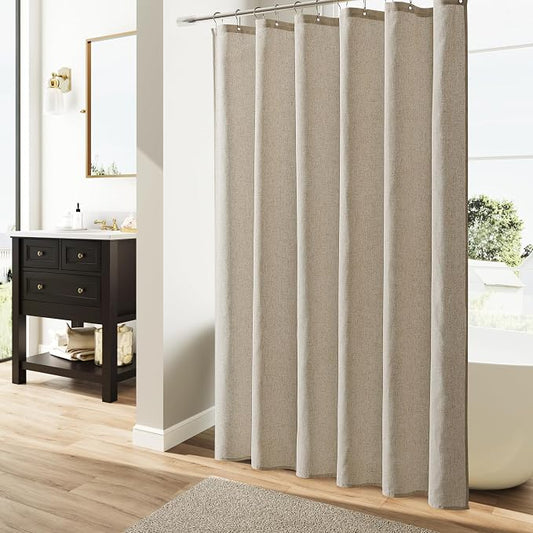 Extra Long Linen Shower Curtain 96 Inch Long for Bathroom Boho Farmhouse Fabric Shower Curtains Set with Hooks Neutral Cloth Modern Cottage Core Waterproof,Cobblestone