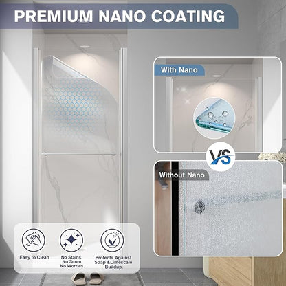 26"-28" W x 72" H Frameless Pivot Shower Door Brushed Nickel | 1/4"(6mm) SGCC Tempered Glass with Explosion-Proof Film &Nano Coating,Customizable Width