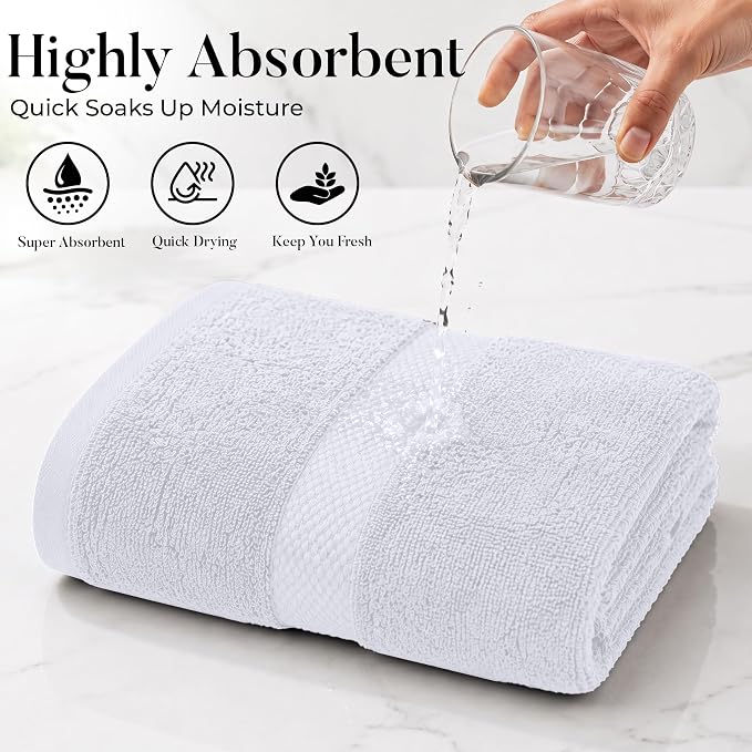 DAN RIVER 600 GSM Cotton Large Bath Towels Set of 4, 27 x 54 Inches, White | Larger & Lighter Weight Towels for Bathroom - Highly Absorbent & Quick Dry 100% Cotton Bath Towel Set for Home, Spa & Hotel