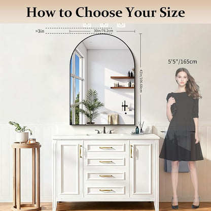COFENY Arched Mirror, 30’’x42’’ Black Arch Mirrors for Bathroom Sink, Bathroom Vanity Mirror with Metal Frame, Modern Wall Mounted Mirror for Bedroom Living Room Mantle Entryway