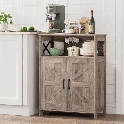Homhedy Farmhouse Bathroom Storage Cabinet with 2 Doors, Toilet Paper Cabinet with Adjustable Shelves, Small Bathroom Cabinet for Kitchen/Laundry/Living Room, 11.8 x 23.6 x 31.5 Inches, Greige