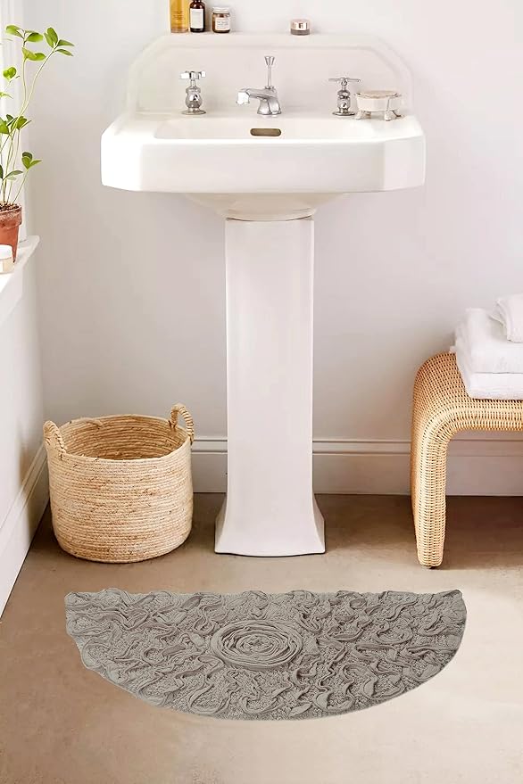 Home Weavers Bell Flower Collection 100% Cotton Tufted Bath Rugs, Extra Soft and Absorbent Bath Rugs, Non-Slip Bath Mats, Machine Washable, Bath Mats for Bathroom Floor, 17"x30" Slice Rug, Linen