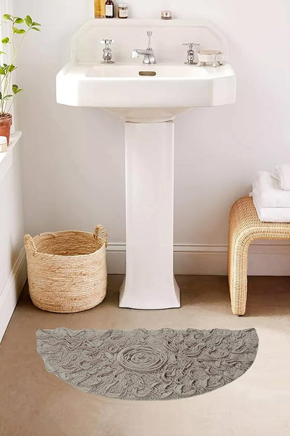Home Weavers Bell Flower Collection 100% Cotton Tufted Bath Rugs, Extra Soft and Absorbent Bath Rugs, Non-Slip Bath Mats, Machine Washable, Bath Mats for Bathroom Floor, 17"x30" Slice Rug, Linen