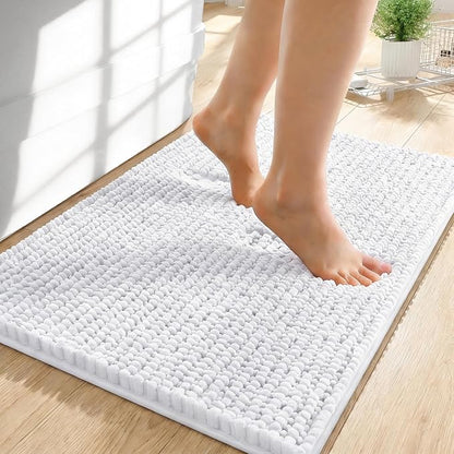 OLANLY Thick Chenille Small Bathroom Rugs 24x16, Absorbent Bath Mat, White | Soft Bath Rugs, Rubber Backing, Machine Wash Dry, Bath Mats for Bathroom, Tub and Shower, Home Decor Accessories