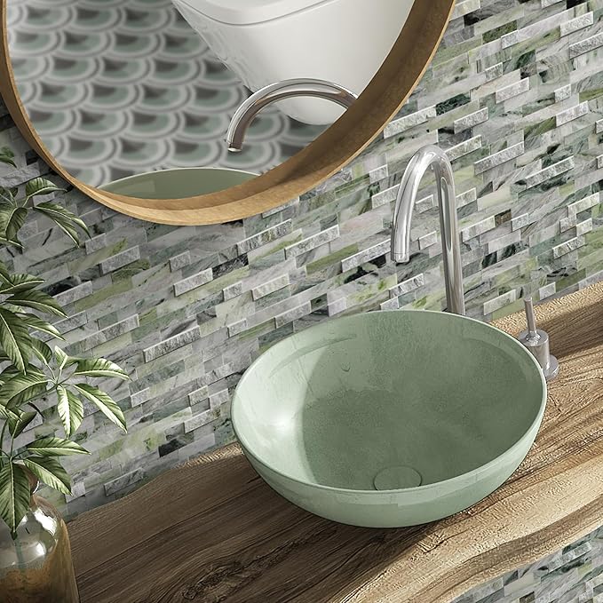 SUNWINGS 5-Sheet Peel and Stick Mosaic Natural 3D Stone Self Adhesive Marble Tiles, 11.5" x 10.7" Stick on Backsplash for Kitchen Bathroom Fireplace Vanity, Emerald Green
