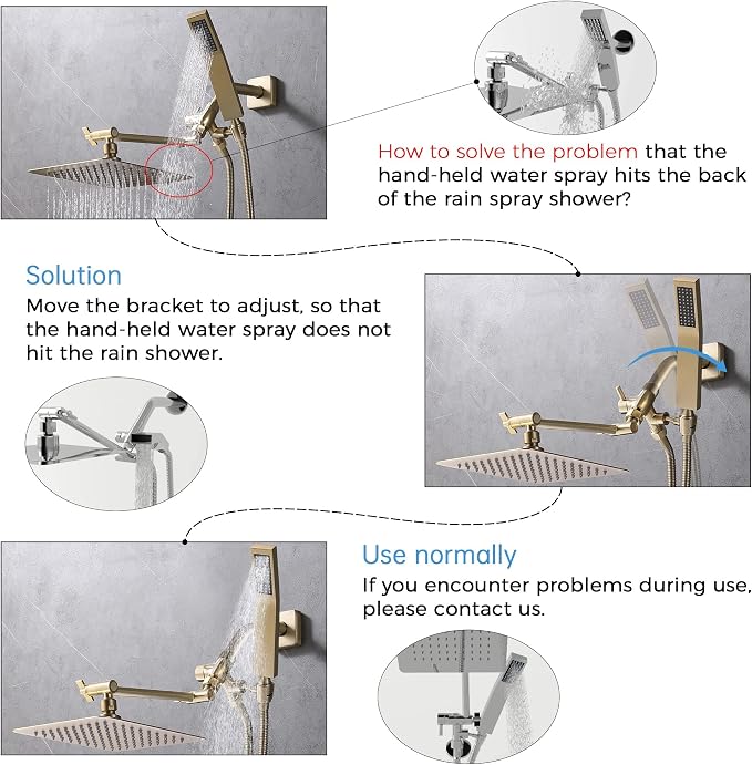 G-Promise All Metal 8-Inch Dual Square Shower Head Combo, Rain Shower Head, Handheld Shower Wand with 71-Inch Extra Long Hose, 3-Way Diverter, Adjustable Extension Arm, Brushed Gold | Built to Last, Easy Install, Adjustable Height & Angle for All Heigh...