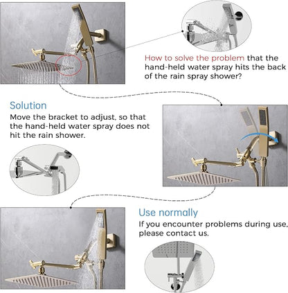 G-Promise All Metal 8-Inch Dual Square Shower Head Combo, Rain Shower Head, Handheld Shower Wand with 71-Inch Extra Long Hose, 3-Way Diverter, Adjustable Extension Arm, Brushed Gold | Built to Last, Easy Install, Adjustable Height & Angle for All Heigh...