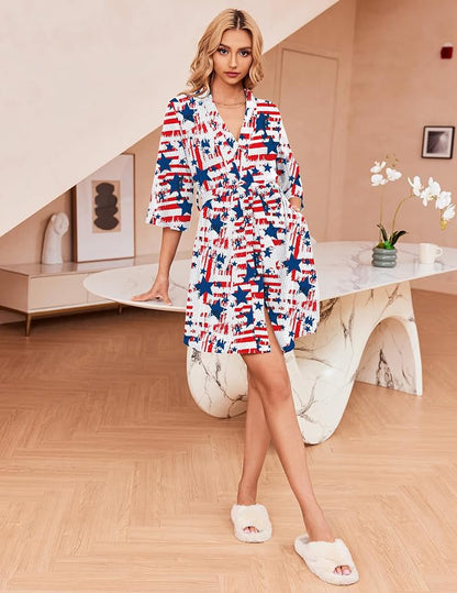 Ekouaer Robes for Women Waffle Knit Bathrobe Soft Lightweight Knee Length Loungewear S-XXL