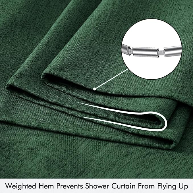 ANRODUO Dark Green Extra Long Linen Fabric Shower Curtain Set - W72xL108 | Farmhouse Shower Curtain with 12 Metal Hooks, Waterproof Heavy Duty, Button Hole Design, Machine Washable for Bathroom