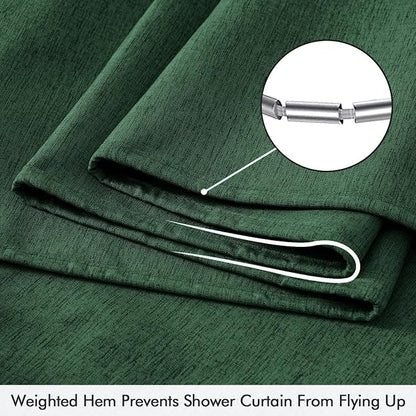 ANRODUO Dark Green Extra Long Linen Fabric Shower Curtain Set - W72xL108 | Farmhouse Shower Curtain with 12 Metal Hooks, Waterproof Heavy Duty, Button Hole Design, Machine Washable for Bathroom
