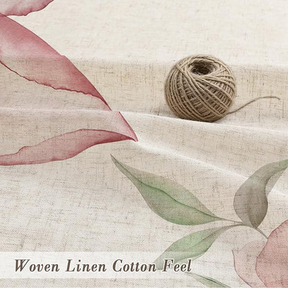 Litabel Farmhouse Pink Floral Linen Shower Curtain, Boho Vintage Spring Cotton Shower Curtains for Chic Elegant Bathroom Decor, Ink Painting Style Blossom Fabric Bath Curtain, 72 x 72