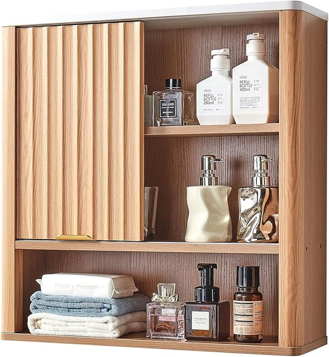 VEVOR Bathroom Wall Cabinet, with Door and Adjustable Shelf, Over The Toilet Storage Medicine Cabinet Wall Mounted, Hanging Organizer with Shelves and Open Partition for Laundry Room Kitchen Restroom
