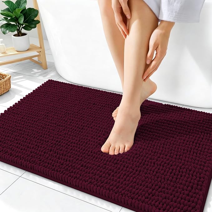 OLANLY Thick Chenille Absorbent Bathroom Rugs Mat 36x24, Black Cherry | Soft Bath Rugs, Rubber Backing, Machine Wash Dry, Bath Mats for Bathroom, Tub and Shower, Home Decor Accessories