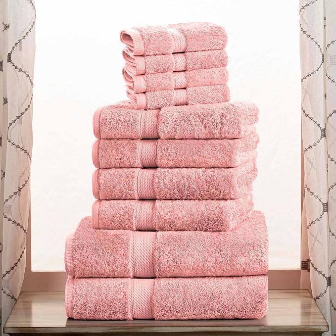 Superior Egyptian Cotton Ultra Plush & Absorbent, 10 Piece Set, Tea Rose | Quick Dry, Soft Luxury Towel Set, Bath Essentials, Guest Bath, Spa, 2 Bath, 4 Hand, 4 Face Towels, Madeline Towels
