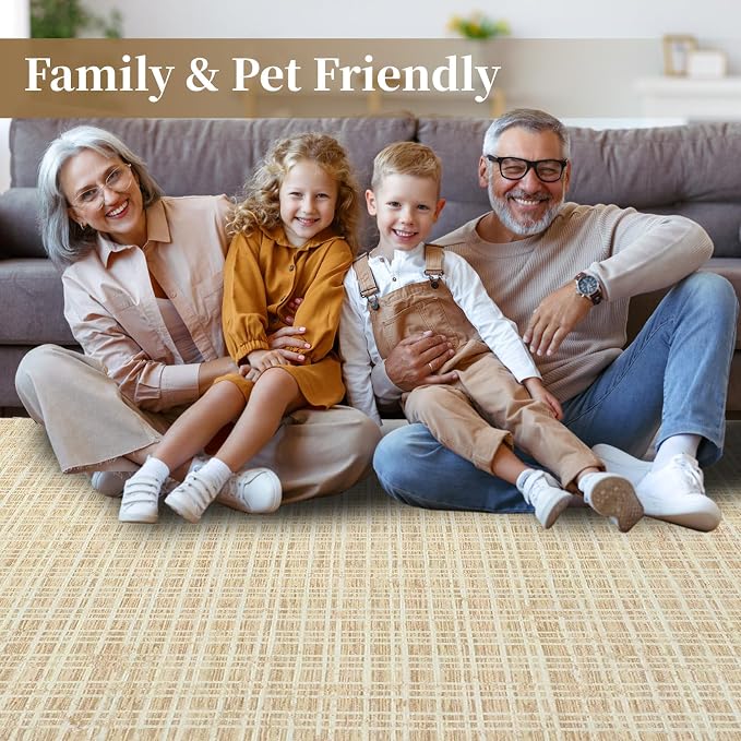 Modern Rug 8x10 Area Rugs for Living Room Washable Bedroom Rug Geometric Grid Large Area Rug Soft Non Slip Throw Rugs Low Pile Stain Resistant Carpet for Office Dining Room 8'x10' Yellow