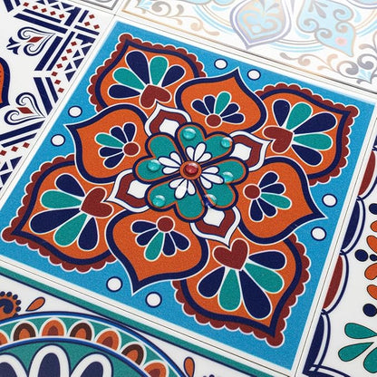 DICOFUN 32 Colorful Talavera Mexican Tile Peel and Stick Backsplash, 6" x 6" Waterproof Stick on Wall Tiles (Style 7)