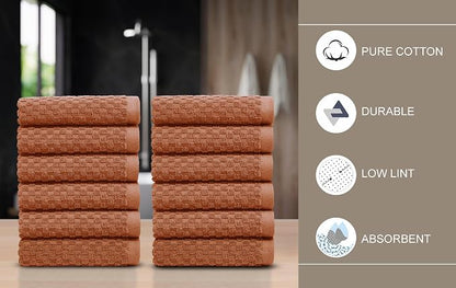 COTTON CRAFT Euro Spa Waffle Wash Cloth - Set of 12 Mocha Washcloth | Luxury Face Towel Set - 100% Cotton - Soft Plush Absorbent Low Lint Quick Dry - Gym Shower Beach Bath Kitchen - 12x12 inches
