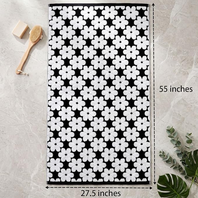 Black Bath Towels Set of 2, Super Soft & Quick Drying 27.5x55 Inches | Decorative Floral Jacquard Shower Towels for Bathroom, Cotton