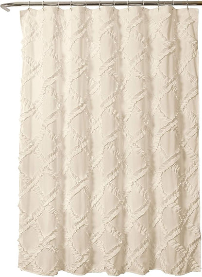 Lush Decor, Ivory/Pale Yellow Ruffle Diamond Shower Curtain | Textured Shabby Chic Farmhouse Style Design, x 72, 72" x 72"