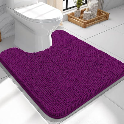 OLANLY Toilet Rugs U-Shaped 24x24, Soft Absorbent Chenille Contour Rugs | Purple, Quick-Drying Rubber Backing, Machine Washable Non-Slip Shaggy Bathroom Mat for Toilet, Home Decor Accessories